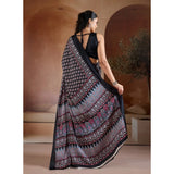 Women's Satin Crepe Printed Saree With Unstitched Blouse 5.5Mtr (Black)
