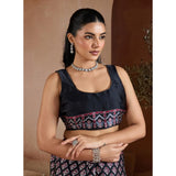 Women's Satin Crepe Printed Saree With Unstitched Blouse 5.5Mtr (Black)