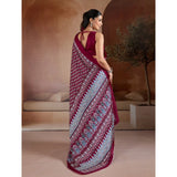 Women's Satin Crepe Printed Saree With Unstitched Blouse 5.5Mtr (Maroon)