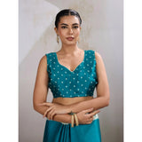 Women's Satin Crepe Printed Saree With Unstitched Blouse 5.5Mtr (Sky Blue)