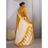 Women's Satin Crepe Printed Saree With Unstitched Blouse 5.5Mtr (Mustard)