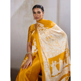 Women's Satin Crepe Printed Saree With Unstitched Blouse 5.5Mtr (Mustard)