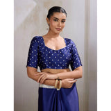 Women's Satin Crepe Printed Saree With Unstitched Blouse 5.5Mtr (Blue)