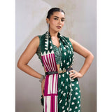 Women's Satin Crepe Printed Saree With Unstitched Blouse 5.5Mtr (Bottle Green)