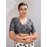 Women's Satin Crepe Printed Saree With Unstitched Blouse 5.5Mtr (White)