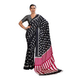 Women's Satin Crepe Printed Saree With Unstitched Blouse 5.5Mtr (Black)