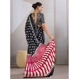 Women's Satin Crepe Printed Saree With Unstitched Blouse 5.5Mtr (Black)
