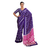 Women's Satin Crepe Printed Saree With Unstitched Blouse 5.5Mtr (Navy Blue)
