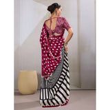 Women's Satin Crepe Printed Saree With Unstitched Blouse 5.5Mtr (Maroon)