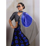 Women's Satin Crepe Printed Saree With Unstitched Blouse 5.5Mtr (Blue)