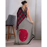 Women's Satin Crepe Printed Saree With Unstitched Blouse 5.5Mtr (Maroon)