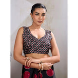 Women's Satin Crepe Printed Saree With Unstitched Blouse 5.5Mtr (Maroon)