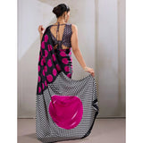 Women's Satin Crepe Printed Saree With Unstitched Blouse 5.5Mtr (Pink)