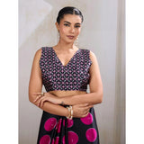 Women's Satin Crepe Printed Saree With Unstitched Blouse 5.5Mtr (Pink)