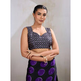 Women's Satin Crepe Printed Saree With Unstitched Blouse 5.5Mtr (Purple)