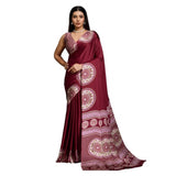 Women's Satin Crepe Printed Saree With Unstitched Blouse 5.5Mtr (Maroon)