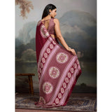 Women's Satin Crepe Printed Saree With Unstitched Blouse 5.5Mtr (Maroon)