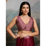 Women's Satin Crepe Printed Saree With Unstitched Blouse 5.5Mtr (Maroon)