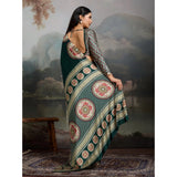 Women's Satin Crepe Printed Saree With Unstitched Blouse 5.5Mtr (Green)