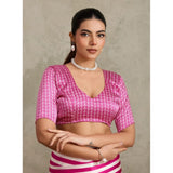 Women's Satin Crepe Printed Saree With Unstitched Blouse 5.5Mtr (Pink)