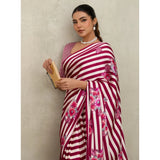 Women's Satin Crepe Printed Saree With Unstitched Blouse 5.5Mtr (Maroon)