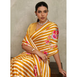 Women's Satin Crepe Printed Saree With Unstitched Blouse 5.5Mtr (Mustard)