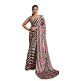 Women's Satin Crepe Printed Saree With Unstitched Blouse 5.5Mtr (Brown)