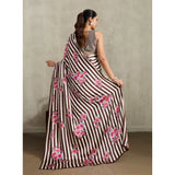 Women's Satin Crepe Printed Saree With Unstitched Blouse 5.5Mtr (Brown)