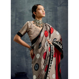 Women's Satin Crepe Printed Saree With Unstitched Blouse 5.5Mtr (Grey)