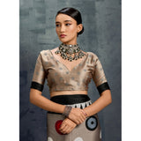 Women's Satin Crepe Printed Saree With Unstitched Blouse 5.5Mtr (Grey)