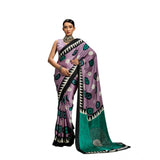 Women's Satin Crepe Printed Saree With Unstitched Blouse 5.5Mtr (Multicolor)