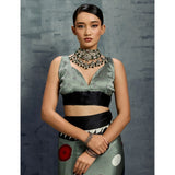 Women's Satin Crepe Printed Saree With Unstitched Blouse 5.5Mtr (Multicolor)