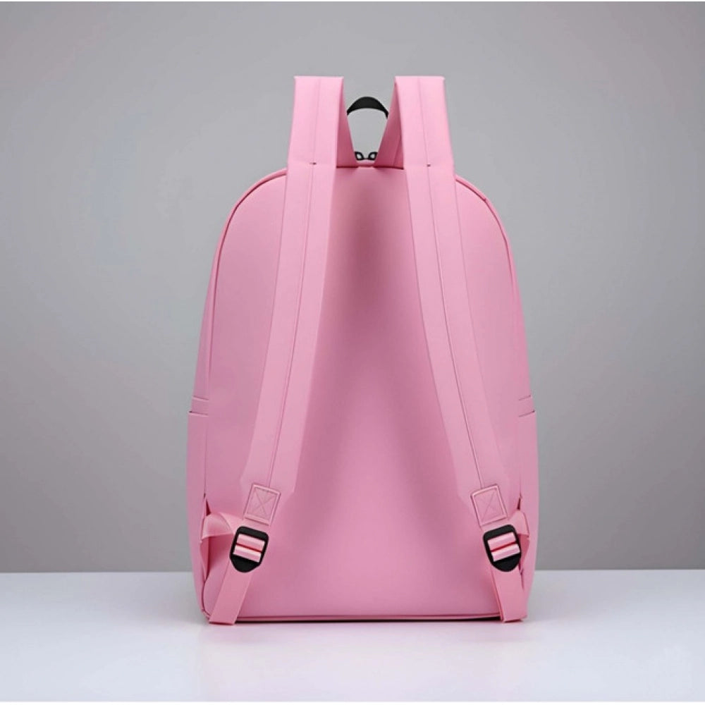 Pink PU Leather Medium Backpack with adjustable strap and zipper closure