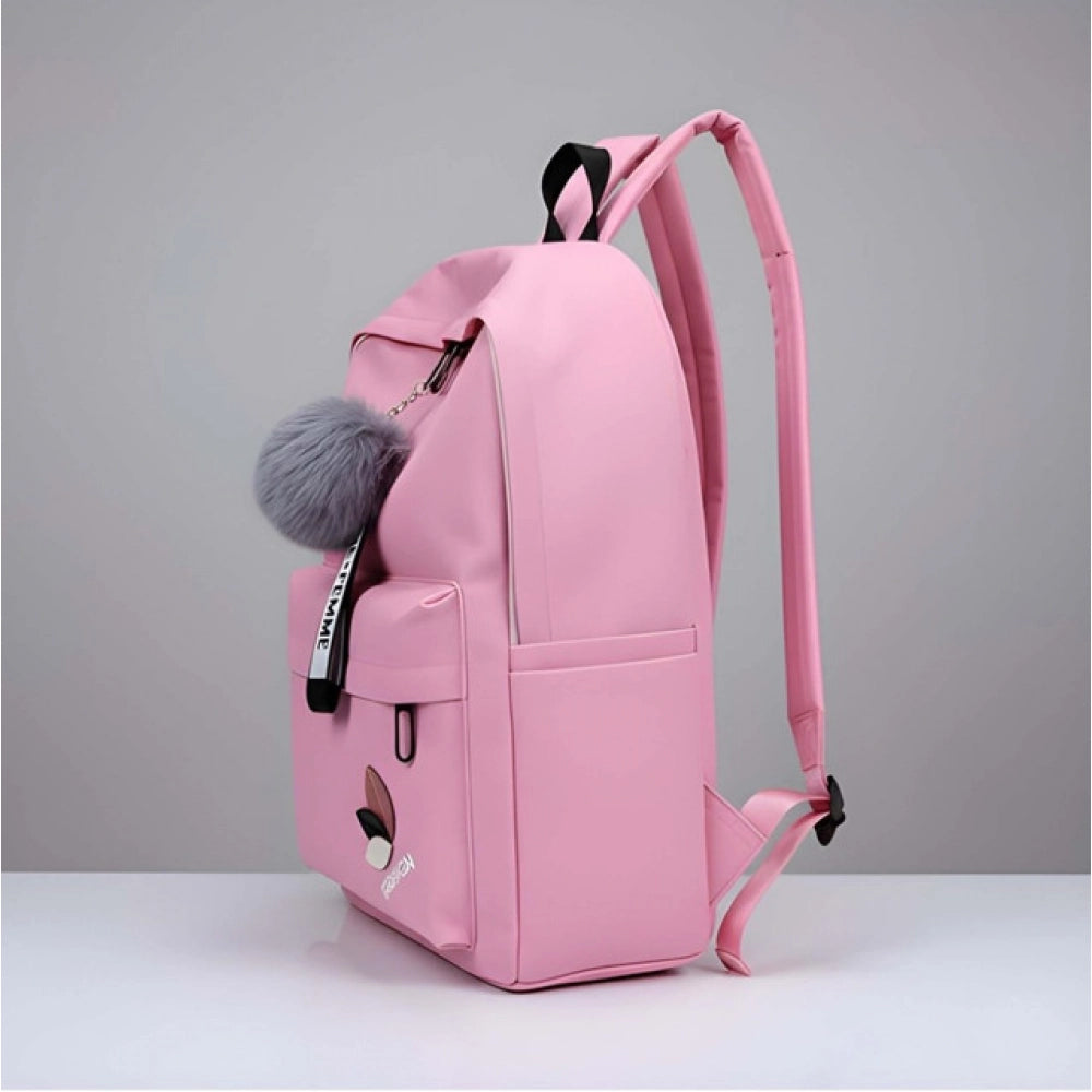 Pink PU Leather Unisex Medium Backpack with Adjustable Strap and Zipper Closure