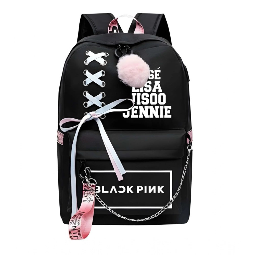 Black PU Leather Unisex Medium Backpack, adjustable strap & dual handle, zipper closure