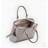 Grey PU Leather Solid Handbag with 2 compartments, adjustable strap & zipper closure