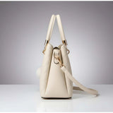 Cream PU leather solid shoulder handbag with adjustable-removable strap and zipper closure