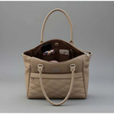 Beige PU leather solid shoulder handbag with adjustable strap and zipper closure, polyester lining