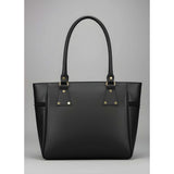Black PU leather solid shoulder handbag with 4 compartments and adjustable strap
