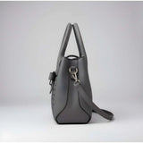 Grey PU leather shoulder zipper handbag with two compartments and adjustable-removable strap, polyester lining interior