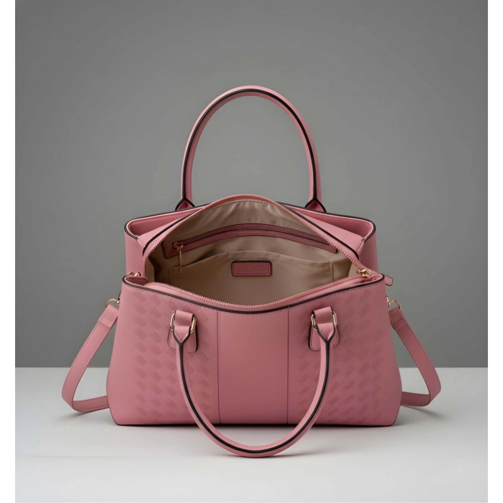 Pink PU Leather Solid Shoulder Handbag with 2 compartments, adjustable-removable strap, and zipper closure