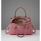 Pink PU Leather Solid Shoulder Handbag with 2 compartments, adjustable-removable strap, and zipper closure