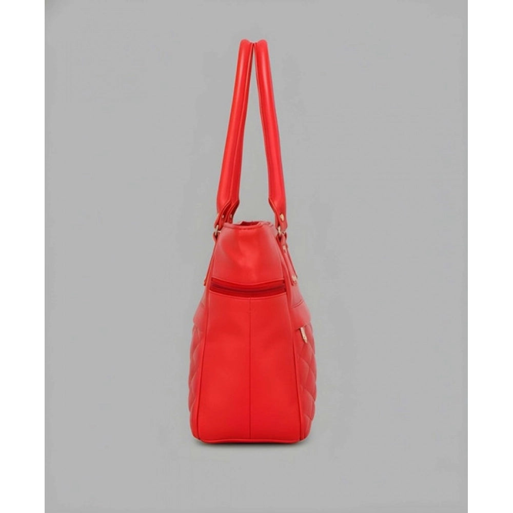 Red PU Leather Solid Shoulder Handbag with 4 compartments, polyester lining, adjustable strap, and zipper closure