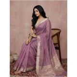 Women's Cotton Printed Saree With Unstitched Blouse 5.5Mtr (Purple)