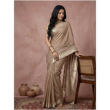 Women's Cotton Printed Saree With Unstitched Blouse 5.5Mtr (Beige)