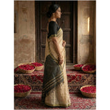 Women's Cotton Printed Saree With Unstitched Blouse 5.5Mtr (Beige)