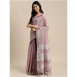 Women's Linen Cotton Printed Saree With Unstitched Blouse 5.5Mtr (Purple)