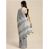 Women's Linen Cotton Printed Saree With Unstitched Blouse 5.5Mtr (Dark Grey)