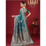 Women's Silk Blend Printed Saree With Unstitched Blouse 5.5Mtr (Sea Green)