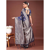 Women's Banarasi Silk Printed Saree With Unstitched Blouse 5.5Mtr (Navy Blue)